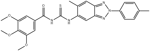 N-[6-methyl-2-(4-methylphenyl)-2H-1,2,3-benzotriazol-5-yl]-N'-(3,4,5-trimethoxybenzoyl)thiourea Struktur