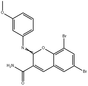 6,8-dibromo-2-[(3-methoxyphenyl)imino]-2H-chromene-3-carboxamide,364628-17-1,结构式