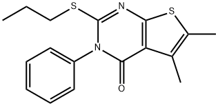 5,6-dimethyl-3-phenyl-2-(propylsulfanyl)thieno[2,3-d]pyrimidin-4(3H)-one 结构式