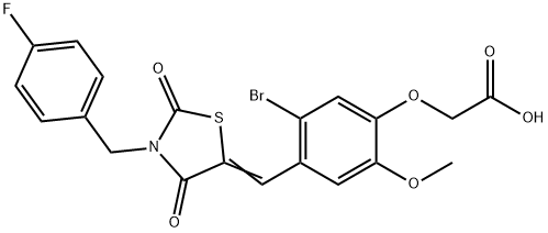 (5-bromo-4-{[3-(4-fluorobenzyl)-2,4-dioxo-1,3-thiazolidin-5-ylidene]methyl}-2-methoxyphenoxy)acetic acid Structure