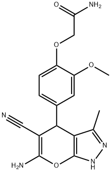 2-[4-(6-amino-5-cyano-3-methyl-1,4-dihydropyrano[2,3-c]pyrazol-4-yl)-2-methoxyphenoxy]acetamide 结构式