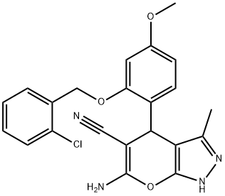 6-amino-4-{2-[(2-chlorobenzyl)oxy]-4-methoxyphenyl}-3-methyl-1,4-dihydropyrano[2,3-c]pyrazole-5-carbonitrile Structure
