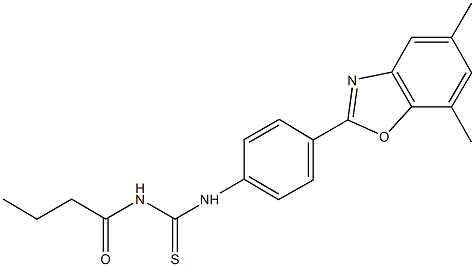 N-butyryl-N'-[4-(5,7-dimethyl-1,3-benzoxazol-2-yl)phenyl]thiourea Structure