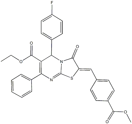 ethyl 5-(4-fluorophenyl)-2-[4-(methoxycarbonyl)benzylidene]-3-oxo-7-phenyl-2,3-dihydro-5H-[1,3]thiazolo[3,2-a]pyrimidine-6-carboxylate Structure