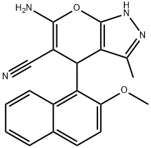 6-amino-4-(2-methoxy-1-naphthyl)-3-methyl-1,4-dihydropyrano[2,3-c]pyrazole-5-carbonitrile 结构式