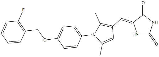 5-[(1-{4-[(2-fluorobenzyl)oxy]phenyl}-2,5-dimethyl-1H-pyrrol-3-yl)methylene]-2,4-imidazolidinedione Structure