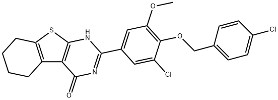 2-{3-chloro-4-[(4-chlorobenzyl)oxy]-5-methoxyphenyl}-5,6,7,8-tetrahydro[1]benzothieno[2,3-d]pyrimidin-4(3H)-one 结构式