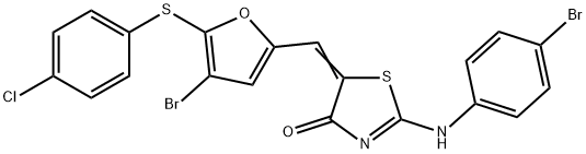 5-({4-bromo-5-[(4-chlorophenyl)sulfanyl]-2-furyl}methylene)-2-[(4-bromophenyl)imino]-1,3-thiazolidin-4-one,366467-12-1,结构式