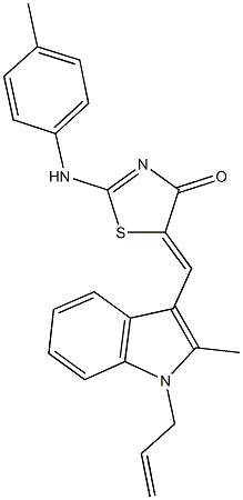 5-[(1-allyl-2-methyl-1H-indol-3-yl)methylene]-2-(4-toluidino)-1,3-thiazol-4(5H)-one,366473-95-2,结构式