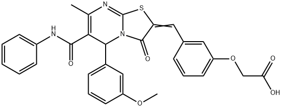 {3-[(6-(anilinocarbonyl)-5-(3-methoxyphenyl)-7-methyl-3-oxo-5H-[1,3]thiazolo[3,2-a]pyrimidin-2(3H)-ylidene)methyl]phenoxy}acetic acid,366834-22-2,结构式