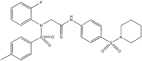 2-{2-fluoro[(4-methylphenyl)sulfonyl]anilino}-N-[4-(piperidin-1-ylsulfonyl)phenyl]acetamide 结构式