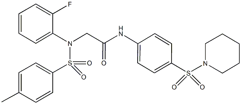 2-{2-fluoro[(4-methylphenyl)sulfonyl]anilino}-N-[4-(piperidin-1-ylsulfonyl)phenyl]acetamide Struktur