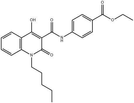 ethyl 4-{[(4-hydroxy-2-oxo-1-pentyl-1,2-dihydro-3-quinolinyl)carbonyl]amino}benzoate Struktur