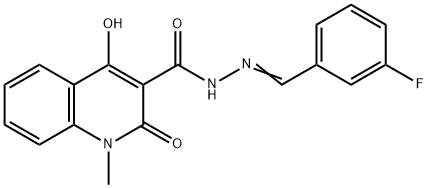 N'-(3-fluorobenzylidene)-4-hydroxy-1-methyl-2-oxo-1,2-dihydro-3-quinolinecarbohydrazide 化学構造式