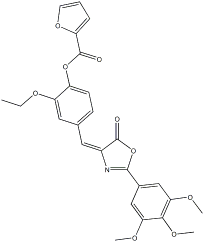 2-ethoxy-4-[(5-oxo-2-(3,4,5-trimethoxyphenyl)-1,3-oxazol-4(5H)-ylidene)methyl]phenyl 2-furoate 化学構造式