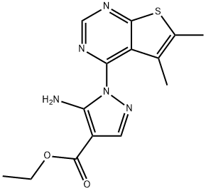 ethyl 5-amino-1-(5,6-dimethylthieno[2,3-d]pyrimidin-4-yl)-1H-pyrazole-4-carboxylate 结构式