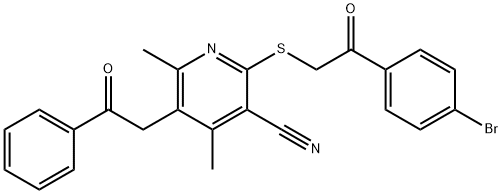 2-{[2-(4-bromophenyl)-2-oxoethyl]sulfanyl}-4,6-dimethyl-5-(2-oxo-2-phenylethyl)nicotinonitrile 结构式