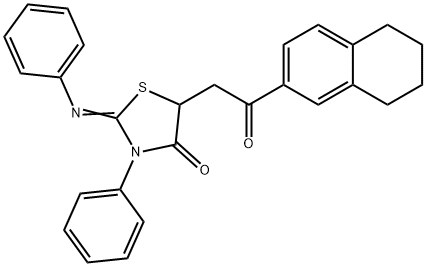5-[2-oxo-2-(5,6,7,8-tetrahydro-2-naphthalenyl)ethyl]-3-phenyl-2-(phenylimino)-1,3-thiazolidin-4-one 化学構造式