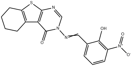 369393-98-6 3-({2-hydroxy-3-nitrobenzylidene}amino)-5,6,7,8-tetrahydro[1]benzothieno[2,3-d]pyrimidin-4(3H)-one