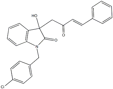 1-(4-chlorobenzyl)-3-hydroxy-3-(2-oxo-4-phenyl-3-butenyl)-1,3-dihydro-2H-indol-2-one 化学構造式