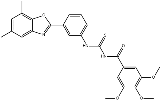 N-[3-(5,7-dimethyl-1,3-benzoxazol-2-yl)phenyl]-N'-(3,4,5-trimethoxybenzoyl)thiourea Struktur