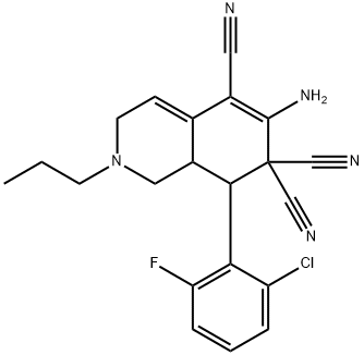 6-amino-8-(2-chloro-6-fluorophenyl)-2-propyl-2,3,8,8a-tetrahydroisoquinoline-5,7,7(1H)-tricarbonitrile,369404-19-3,结构式