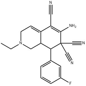 6-amino-2-ethyl-8-(3-fluorophenyl)-2,3,8,8a-tetrahydro-5,7,7(1H)-isoquinolinetricarbonitrile 化学構造式