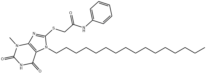 2-[(7-hexadecyl-3-methyl-2,6-dioxo-2,3,6,7-tetrahydro-1H-purin-8-yl)sulfanyl]-N-phenylacetamide|
