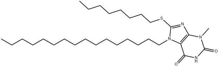 7-hexadecyl-3-methyl-8-(octylsulfanyl)-3,7-dihydro-1H-purine-2,6-dione Structure