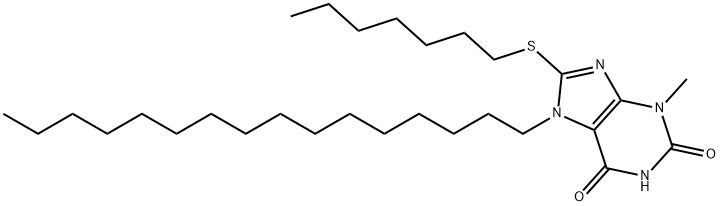 8-(heptylsulfanyl)-7-hexadecyl-3-methyl-3,7-dihydro-1H-purine-2,6-dione,369608-65-1,结构式