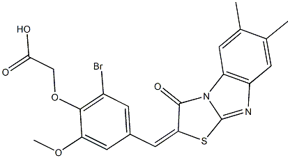 {2-bromo-4-[(6,7-dimethyl-3-oxo[1,3]thiazolo[3,2-a]benzimidazol-2(3H)-ylidene)methyl]-6-methoxyphenoxy}acetic acid Structure