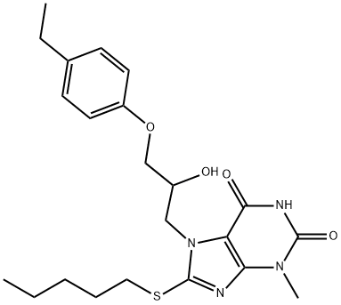 7-{3-[(4-ethylphenyl)oxy]-2-hydroxypropyl}-3-methyl-8-(pentylsulfanyl)-3,7-dihydro-1H-purine-2,6-dione 结构式