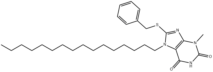 8-(benzylsulfanyl)-7-hexadecyl-3-methyl-3,7-dihydro-1H-purine-2,6-dione Struktur