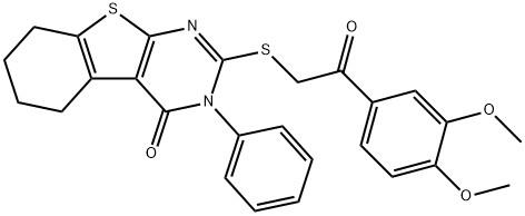 2-{[2-(3,4-dimethoxyphenyl)-2-oxoethyl]sulfanyl}-3-phenyl-5,6,7,8-tetrahydro[1]benzothieno[2,3-d]pyrimidin-4(3H)-one Struktur