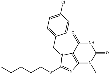 7-(4-chlorobenzyl)-3-methyl-8-(pentylsulfanyl)-3,7-dihydro-1H-purine-2,6-dione,370078-38-9,结构式