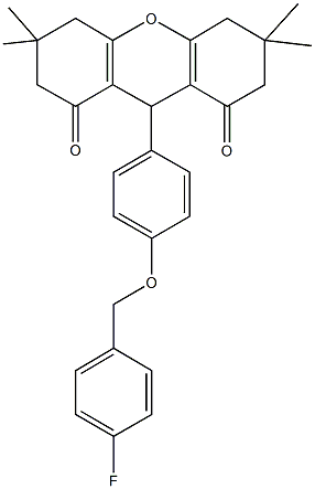 9-{4-[(4-fluorobenzyl)oxy]phenyl}-3,3,6,6-tetramethyl-3,4,5,6,7,9-hexahydro-1H-xanthene-1,8(2H)-dione Struktur