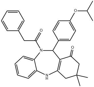 11-(4-isopropoxyphenyl)-3,3-dimethyl-10-(phenylacetyl)-2,3,4,5,10,11-hexahydro-1H-dibenzo[b,e][1,4]diazepin-1-one Structure