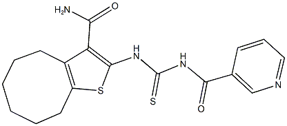 2-({[(3-pyridinylcarbonyl)amino]carbothioyl}amino)-4,5,6,7,8,9-hexahydrocycloocta[b]thiophene-3-carboxamide,370573-04-9,结构式