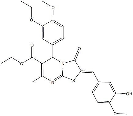 ethyl 5-(3-ethoxy-4-methoxyphenyl)-2-(3-hydroxy-4-methoxybenzylidene)-7-methyl-3-oxo-2,3-dihydro-5H-[1,3]thiazolo[3,2-a]pyrimidine-6-carboxylate,370586-38-2,结构式