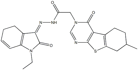 370844-07-8 N'-(1-ethyl-2-oxo-1,2-dihydro-3H-indol-3-ylidene)-2-(7-methyl-4-oxo-5,6,7,8-tetrahydro[1]benzothieno[2,3-d]pyrimidin-3(4H)-yl)acetohydrazide