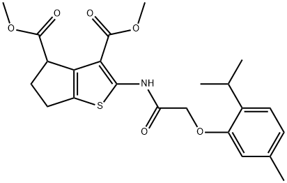 dimethyl 2-{[(2-isopropyl-5-methylphenoxy)acetyl]amino}-5,6-dihydro-4H-cyclopenta[b]thiophene-3,4-dicarboxylate,370845-44-6,结构式