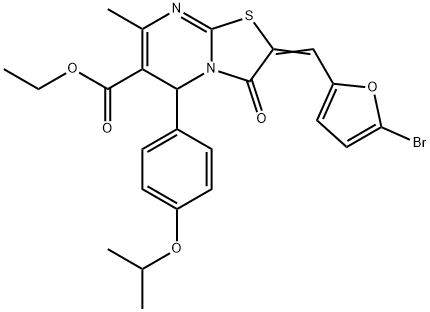 ethyl 2-[(5-bromo-2-furyl)methylene]-5-(4-isopropoxyphenyl)-7-methyl-3-oxo-2,3-dihydro-5H-[1,3]thiazolo[3,2-a]pyrimidine-6-carboxylate 化学構造式