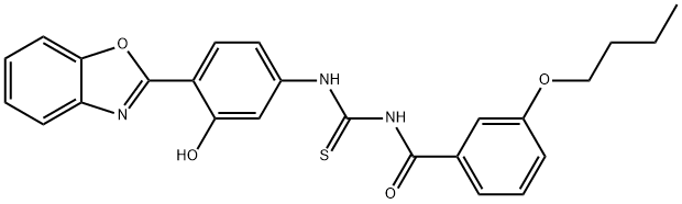 N-[4-(1,3-benzoxazol-2-yl)-3-hydroxyphenyl]-N'-(3-butoxybenzoyl)thiourea Struktur