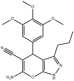 6-amino-3-propyl-4-(3,4,5-trimethoxyphenyl)-1,4-dihydropyrano[2,3-c]pyrazole-5-carbonitrile 结构式