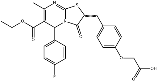 {4-[(6-(ethoxycarbonyl)-5-(4-fluorophenyl)-7-methyl-3-oxo-5H-[1,3]thiazolo[3,2-a]pyrimidin-2(3H)-ylidene)methyl]phenoxy}acetic acid Struktur