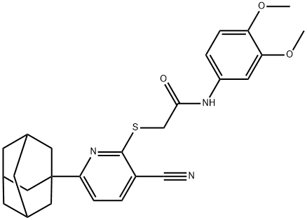 N-[3,4-bis(methyloxy)phenyl]-2-[(3-cyano-6-tricyclo[3.3.1.1~3,7~]dec-1-ylpyridin-2-yl)sulfanyl]acetamide Struktur