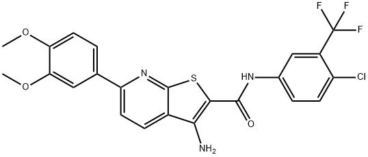 3-amino-6-[3,4-bis(methyloxy)phenyl]-N-[4-chloro-3-(trifluoromethyl)phenyl]thieno[2,3-b]pyridine-2-carboxamide Struktur