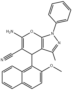 6-amino-3-methyl-4-[2-(methyloxy)naphthalen-1-yl]-1-phenyl-1,4-dihydropyrano[2,3-c]pyrazole-5-carbonitrile Structure