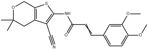 N-(3-cyano-5,5-dimethyl-4,7-dihydro-5H-thieno[2,3-c]pyran-2-yl)-3-(3,4-dimethoxyphenyl)acrylamide 化学構造式