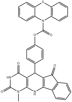 4-(1-methyl-2,4,6-trioxo-2,3,4,5,6,11-hexahydro-1H-indeno[2',1':5,6]pyrido[2,3-d]pyrimidin-5-yl)phenyl 10H-phenothiazine-10-carboxylate Struktur